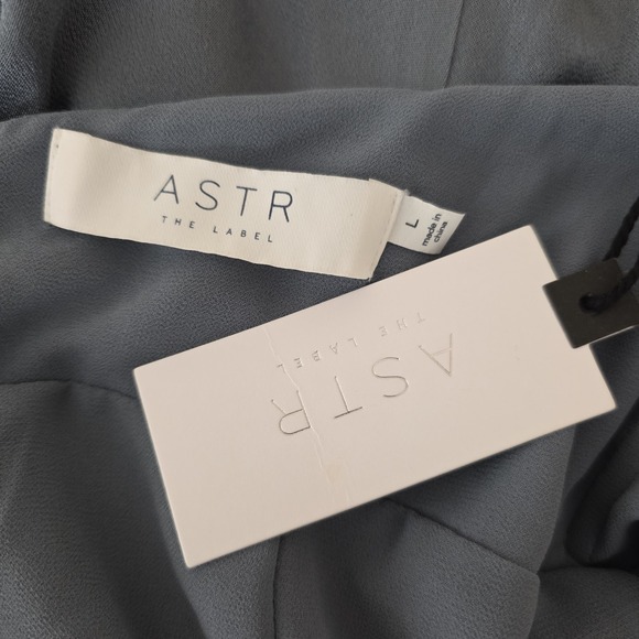 ASTR The Label Toledo Gray Satin Ruched Halter Maxi Dress Womens Sz Large NEW - Picture 11 of 13